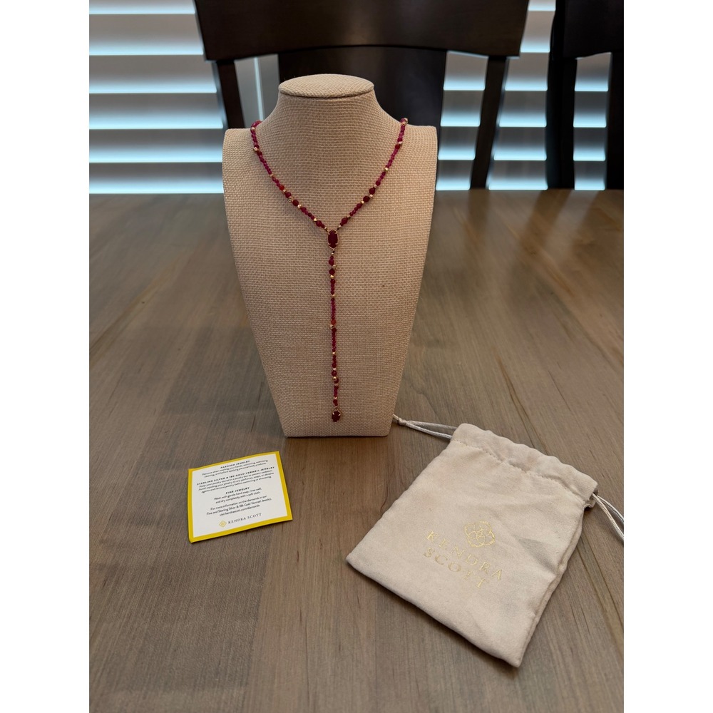 Kendra Scott Boho Bethany Y-Necklace Womens Maroon Jade/Rose Gold Beaded Drop
